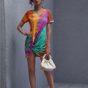 SHEIN V-Neck Twist Hem Tie Dye Dress
